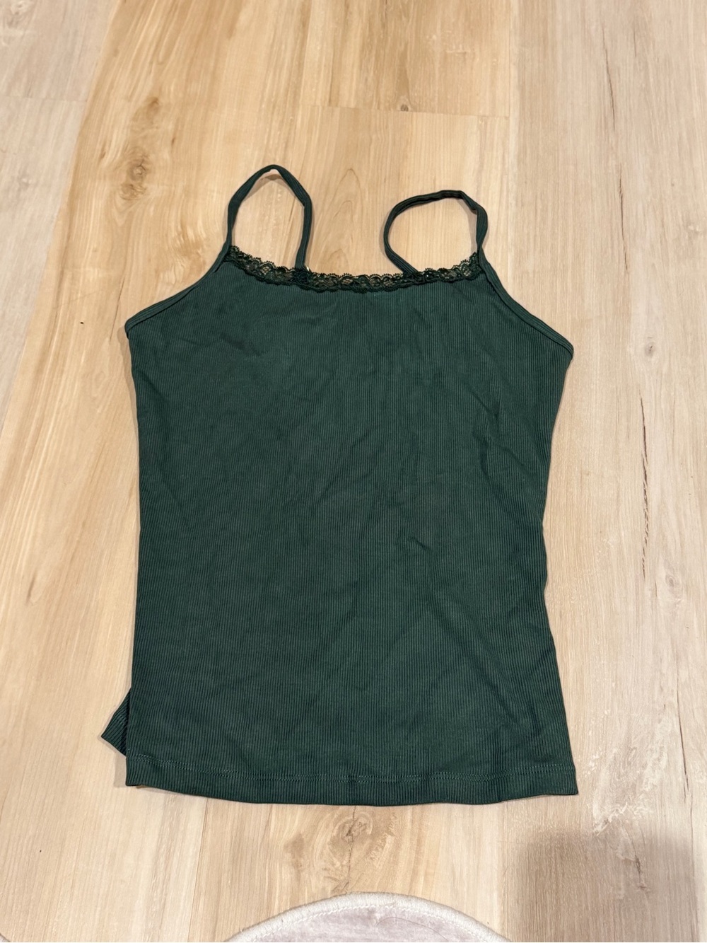 Classic Lace-Trim Spaghetti Tank - Dark Green
